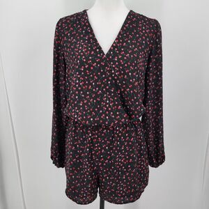 Finn & Grace Romper Womens Medium Cherry Print Longsleeve V Neck Short